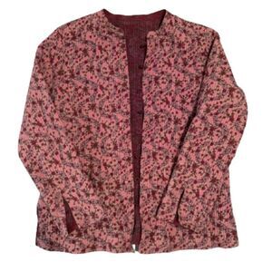 Pink Floral Block Print Quilted Jacket Reversible